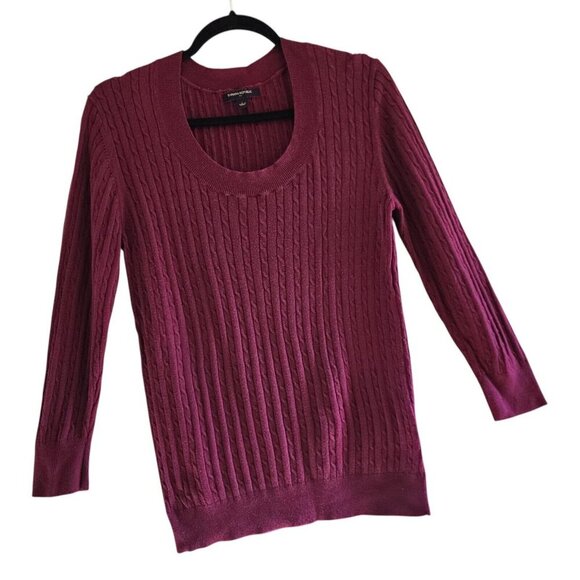 Banana Republic Cable Knit Sweater Burgundy Long Sleeve Scoop Neck Women Large - Picture 2 of 9